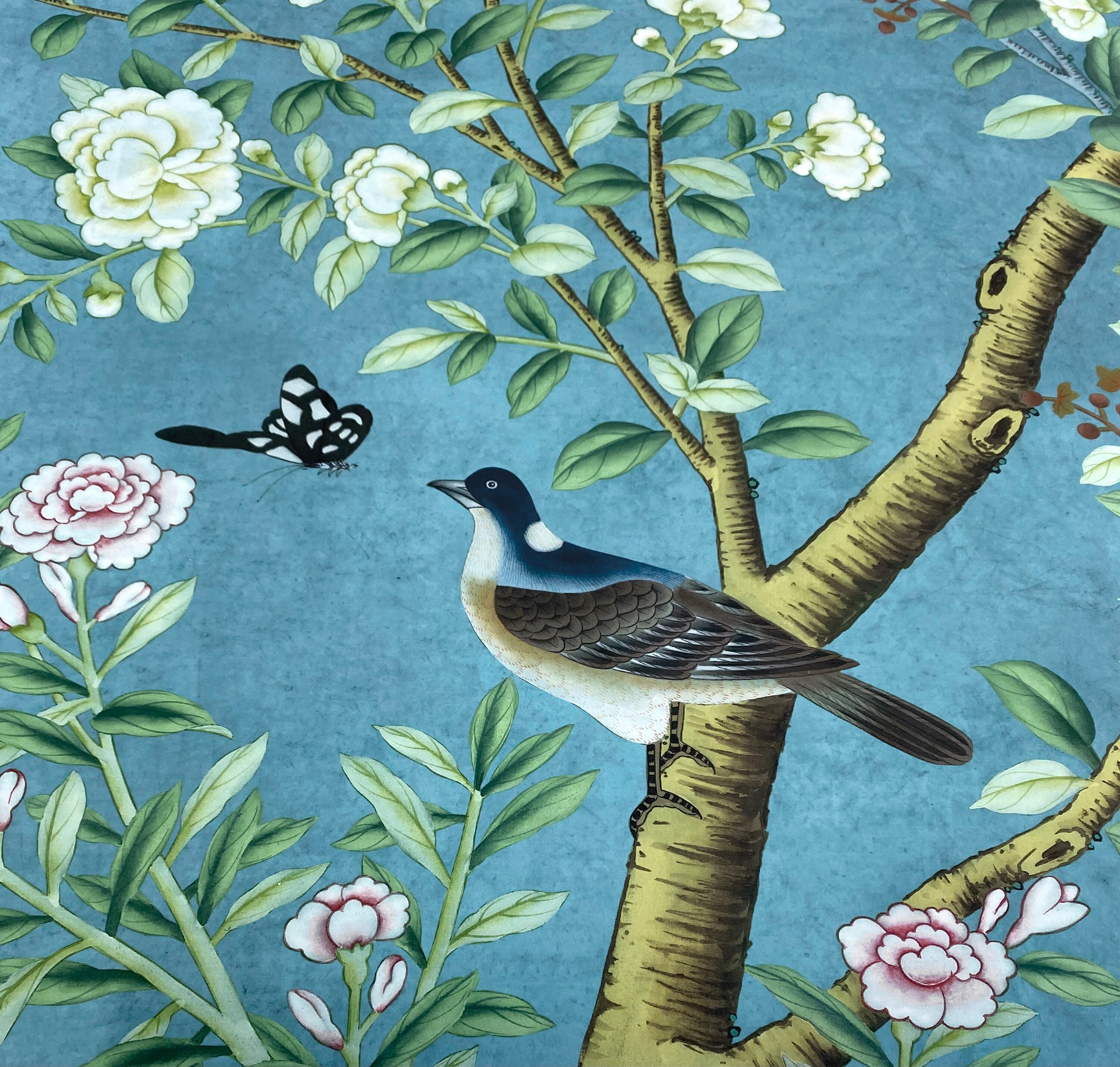 24"*48", A Set of 2 Panels Teal Blue Vintage Chinoiserie Floral Wall ...