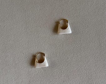 French style unique enameled basket hoop earrings | small dainty elegant earrings | vibrant color with a delicate gold trim