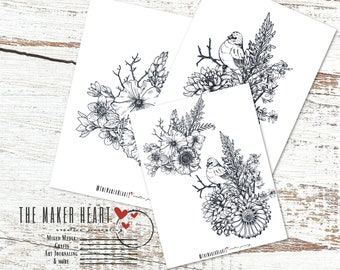 The Maker Heart -  Hand Drawn Flowers (Vol 1)  for Mixed Media and Art Journaling