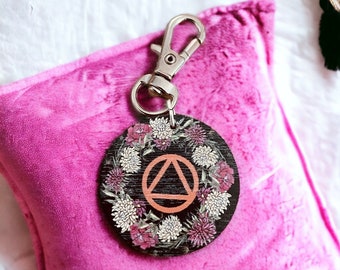 Alcoholics anonymous keychain, sponsor gift, anniversary gift, one year sober