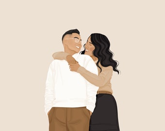 Custom Detailed 2 Person Illustration Portrait - Facial Details • Birthday • Anniversary • Engagement • Graduation • Friend