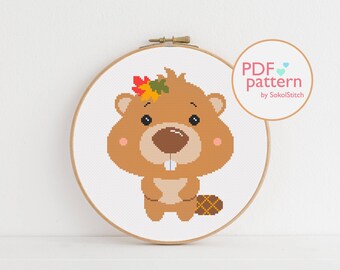 Stitch Design Needlepoint Beaver series by Julia Selina\u2019s illustrations AnimalInSweatersAndWithMug| Stitching Embroidery Kits