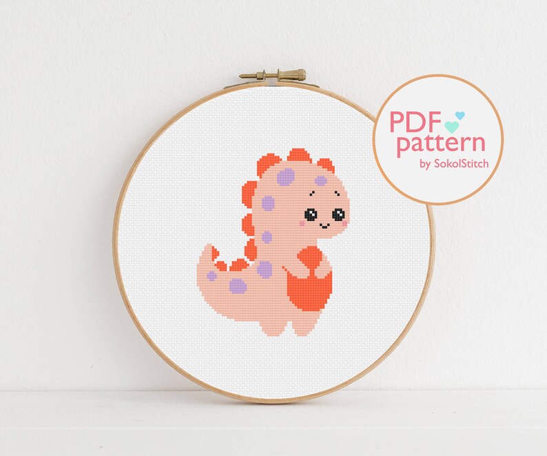 Set of 4 cute dinosaur cross stitch PDF Patterns Dino Etsy