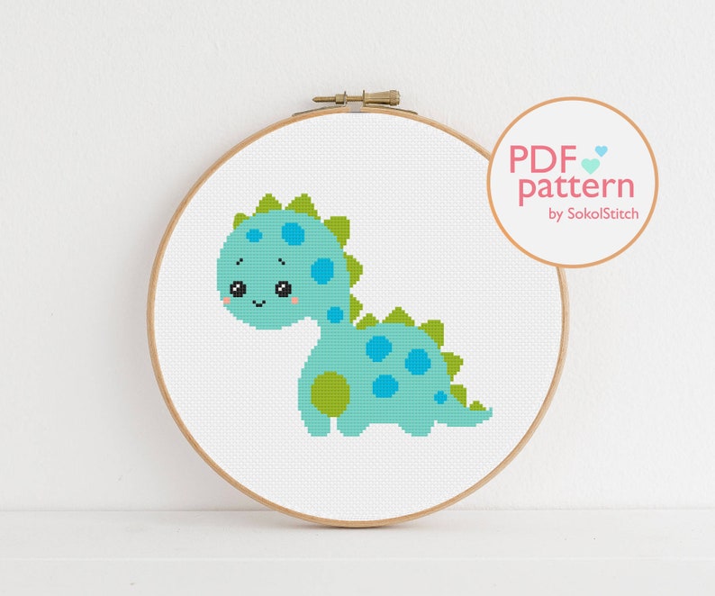Set of 4 cute dinosaur cross stitch PDF Patterns Dino Etsy