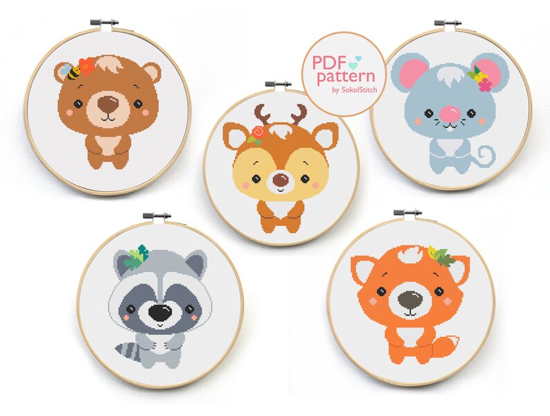 Bear cross stitch PDF Pattern Easy embroidery design Woodland animal embroidery pattern DIY nursery decor