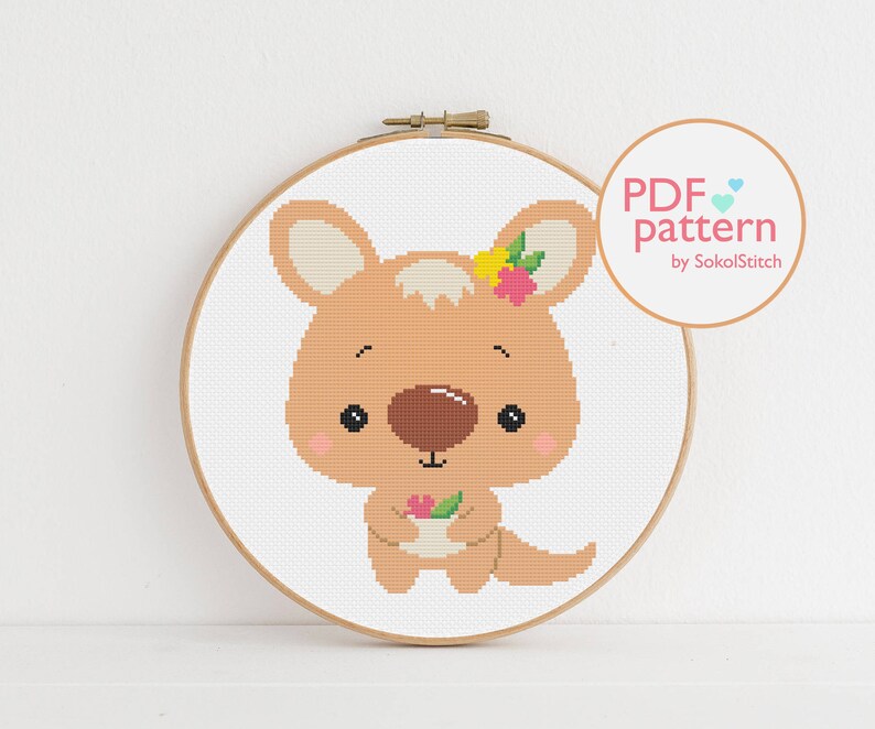 Kangaroo cross stitch PDF Pattern Easy Australian animal Etsy