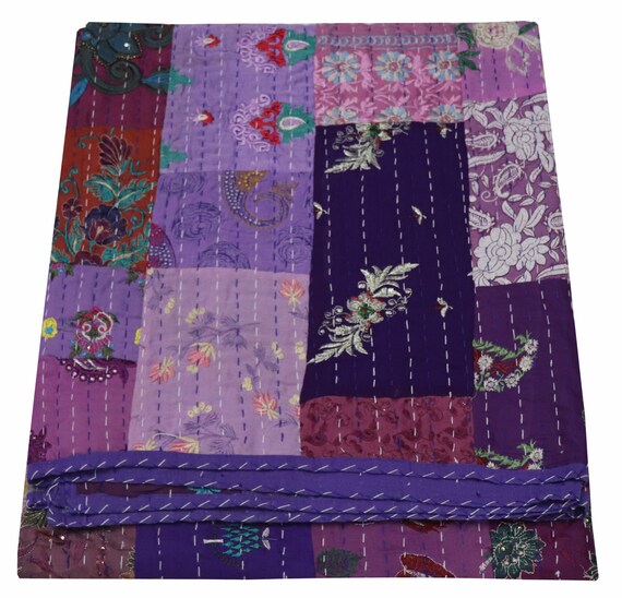 Vintage Patchwork Kantha Bedspread Indian Handmade Quilt Throw Cotton Blanket