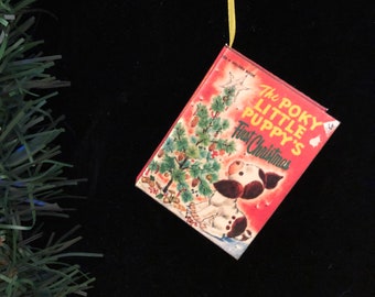 The Pokey Little Puppy's First Christmas Miniature Book Christmas Ornament - 2 Week Turn Around Time