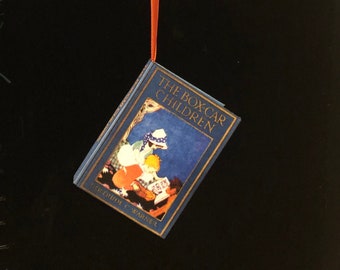 Miniature Boxcar Children Book Ornament – Vintage Christmas Tree Decoration for Book Lovers