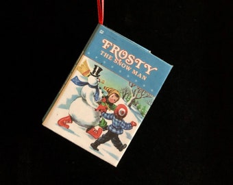 Miniature Frosty the Snowman Ornament – Openable Book Christmas Decoration – Vintage Holiday Story Keepsake