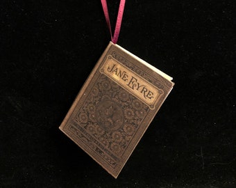 Jane Eyre Miniature Book Ornament | Tiny Vintage Hardcover with Opening Pages | Classic Literature Christmas Tree Decor
