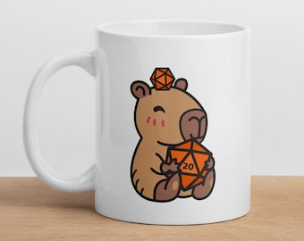 DnD Capybara Mug | Cute RPG Gamer Gift | White Ceramic Coffee Cup