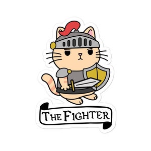 DnD Fighter Cat Sticker | Dungeon Master Gift for Cat Lovers and RPG Gamers