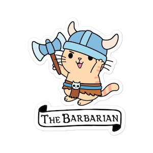 DnD Barbarian Cat Sticker | Cute RPG Tabletop Gamer Gift Active