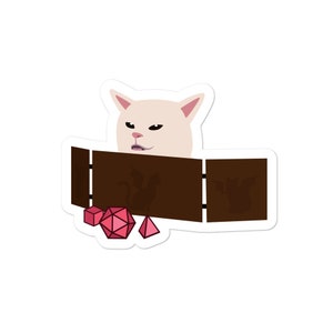 Gato confundido en la etiqueta engomada de la mesa DnD / Regalo de Dungeon Master