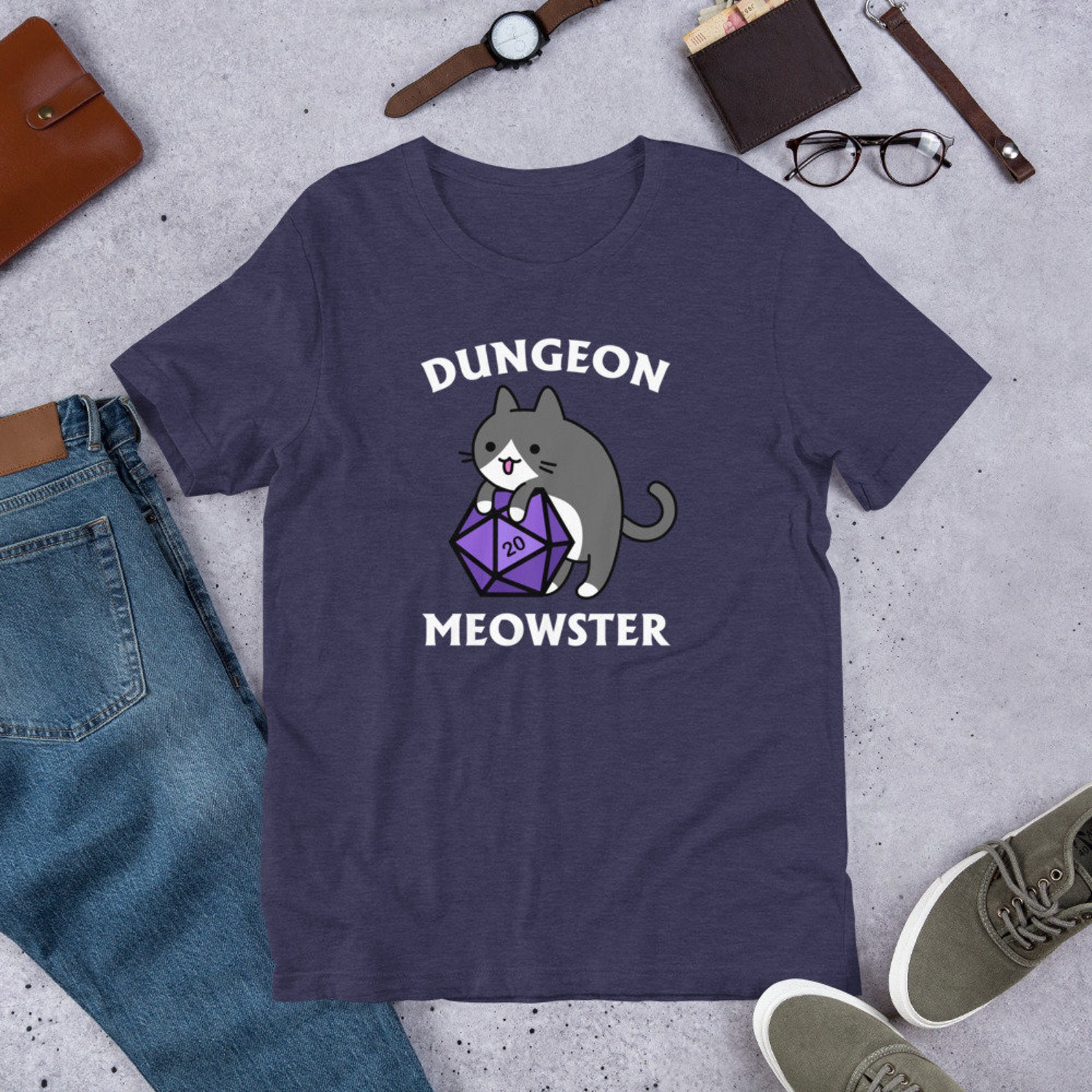 Bingeprints Dungeon Meowster Dice T-Shirt - D&D Cat Humor, Unisex Fit, Bella Canvas, Multiple Sizes