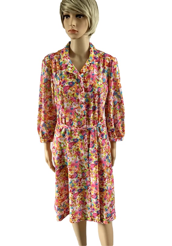 Tea Dresses-Floral Dresses-80s Clothing-Size 12 Vi