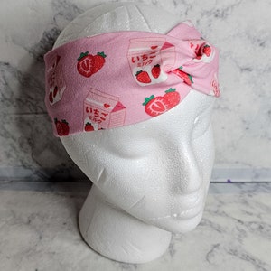 Strawberry Milk Faux Knot Headband; Fruit Twist Headband; Strawberry Field Hair Accessories; Cutesy Headband; Kawaii Headband