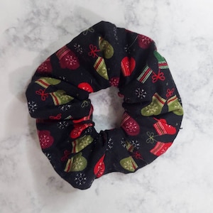 Christmas Mittens Hair Scrunchie; Christmas Hair Accessories; Christmas Apparel; Winter Hair Accessories; Mitten fabric; Hair Elastic