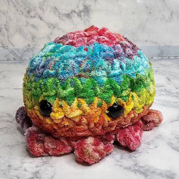 Rainbow Crochet Octopus; Small Velvet Yarn Octopus; Palm Sized Amigurumi Octopus with Safety Eyes; Small Amigurumi; Tie Dye Octopus