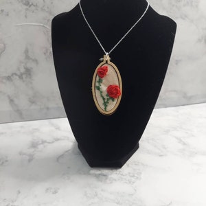 Embroidered Roses Necklace; Mother&#39;s Day gifts for her; rise necklace; roses; mini embroidery; Embroidered jewelry; Valentine&#39;s Day