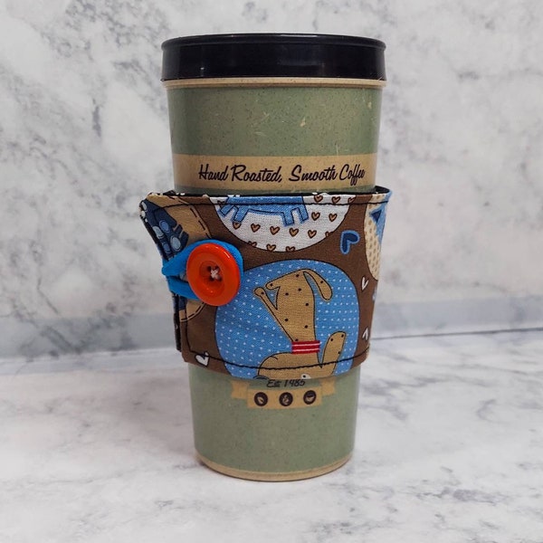 Dog themed Reusable coffee cozies; coozie; coffee sleeve; reusable coffee sleeves; fabric coffee sleeve; coffee cozies; coffee sleeves