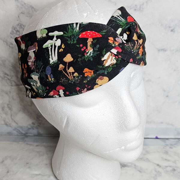 Mushroom Forest Themed Twist Headband; Assorted Mushrooms Inspired Red Faux Knot Headband; Spring Faux Knot Headbands; Mushroom Headband