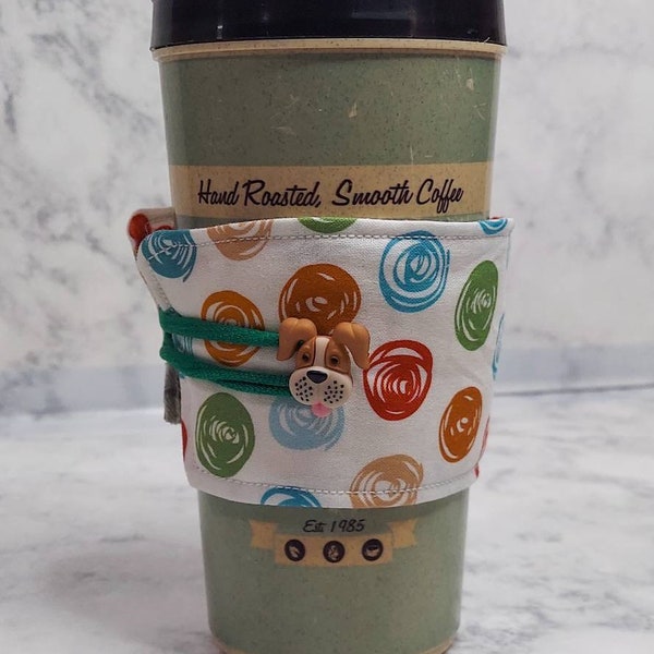 Polka Dot Reusable Coffee Sleeves; Animal Button Coffee Cozies; Cat Themed Coffee Sleeve; Dog Themed Coffee Cozy; Coffee Accessories