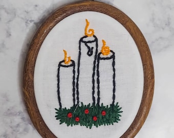 Embroidered Yule Candles Christmas Tree Ornament; Christmas Decor; Yule Ornaments; Hand Embroidered Yuletide Ornaments; Witch Tree Ornaments