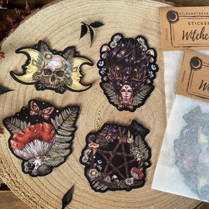 Sticker Set Witchcraft, 4+1  Sticker, Wicca Natur, Waldhexe, Hexe, Fliegenpilz, Pentagramm, weiße Magie, Beltane, Walpurgis