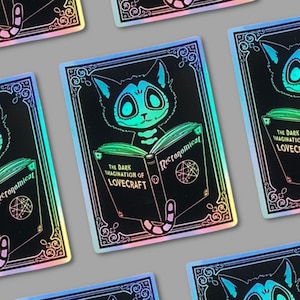 Holo Sticker Necronomicat, black cat, Lovecraft, holographic, Gothic Aukleber, holographic