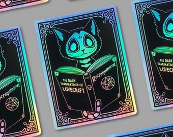 Holo Sticker Necronomicat, black cat, Lovecraft, holographic, Gothic Sticker, holographic