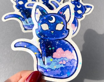 Cosmic Cat Glitter Sticker, large, holographic, holographic sticker, cat