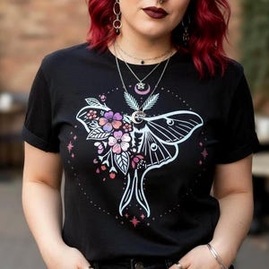 witchy Shirt Cherry Blossom Moon Moth Organic & Fairtrade, Sweatshirt, Hoodie, Herren Damen, Unisex, Pulli, Mondmotte