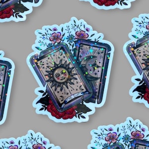 Holo Tarot cartes Moon Sun autocollant, grand, holographique, autocollant holographique