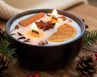 Vela aromática de otoño/invierno con mecha de madera y tapa de cera de soja (orgánica), ideal para regalo y decoración, aroma a calabaza y especias.