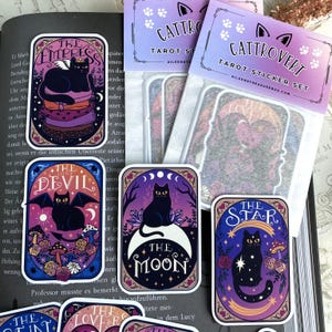 Ensemble d'autocollants de tarot pour chats, autocollants de sorcière, Cattrovert, Halloween