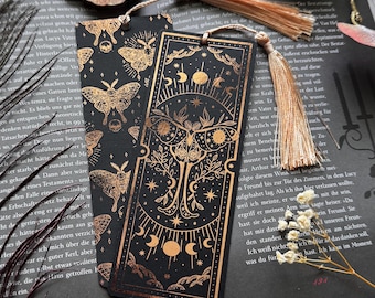 Luna Moth bookmark, very sturdy with tassel, handmade, metallic holographic, witchy gift