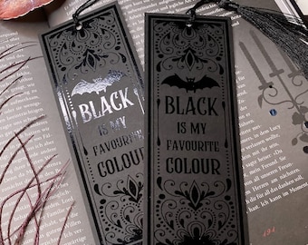 Lesezeichen Fledermaus, Black is my favourite Colour, sehr stabil mit Quaste, handmade, metallisch