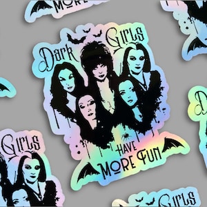 Autocollant holographique gothique Halloween, grand, Elvira, Morticia Addams, Lily, holographique, autocollant holographique, sorcière, chauves-souris