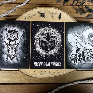 Set di cartoline Strega Vegvisir gotica, biglietto di compleanno, Halloween, biglietto d'auguri, gotico, strega, gatto nero, cartolina