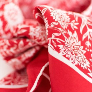 100% Silk Scarf, Designer Scarf, red floral scarf, Square Scarf, Women&#39;s Scarf, Silk neck scarf, Head scarf, Bag Accessory, Gift for her