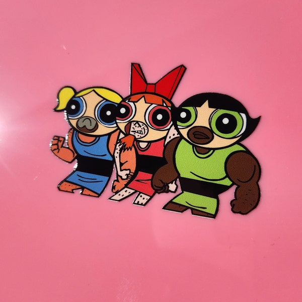 Mini Powerpuff Girls Thugs Car Decal | Cartoon Meme Laptop Sticker | Imposter Girls Phone Slap | Mini Mirror Peeker Sticker