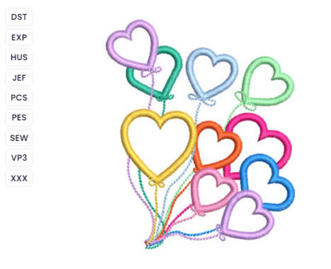 Colorful Heart Balloons Embroidery Design Etsy