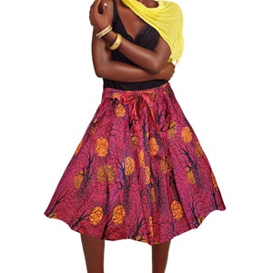 AFRICAN PRINT SKIRT, Midi Skirt, Women’s Fashion African Clothing, Casual Skirts, African Style Orange Moon Skirt, Gift for Her