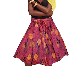 AFRICAN PRINT SKIRT, Midi Skirt, Women’s Fashion African Clothing, Casual Skirts, African Style Orange Moon Skirt, Gift for Her