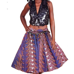 AFRICAN PRINT SKIRT, Midi Skirt, Women’s Fashion African Clothing, Casual Skirts, African Style Red Blue Purple Skirt, Gift for Her