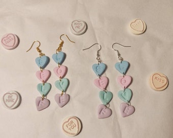 Self Love Earrings - Handmade Polymer Clay Pastel Love Heart Candy Style Drop Earrings