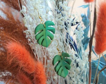 Monstera Cheese Plant Leaf Earrings - Handmade Clay Earrings