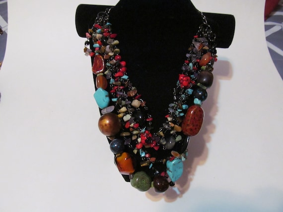 Yousi Boho lots of colorful stones signed necklace - image 1